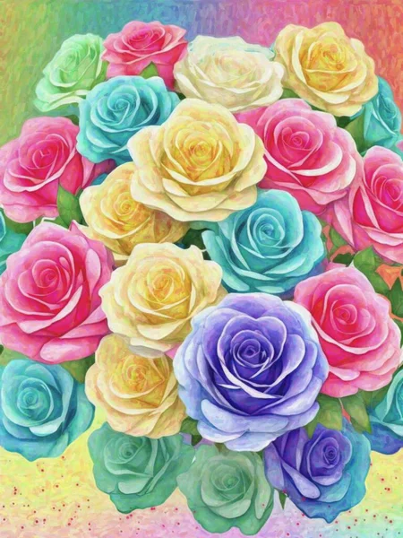 Pintura Aquarela Rosas Coloridas Sobre Fundo Colorido Desenhado Mão — Fotografia de Stock