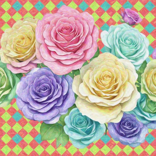 Watercolor Painting Colorful Roses Colorful Background Hand Drawn — Stock Photo, Image