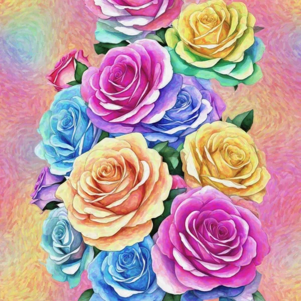 色彩艳丽的玫瑰水彩画 — 图库照片