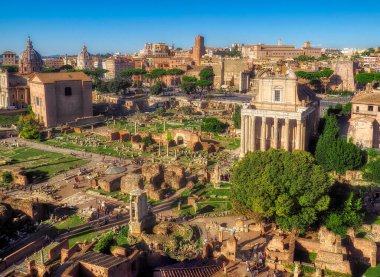 Roma Forumu 'nun gündüz hava görüntüsü, Roma, İtalya