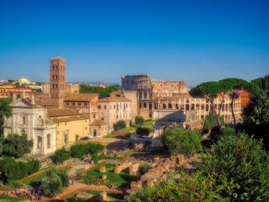 Roma Forumu ve Kolezyum 'un havadan görünüşü, Roma, İtalya