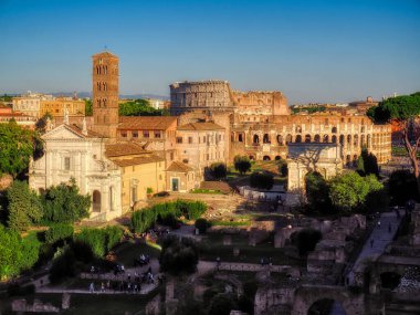Roma Forumu ve Kolezyum 'un havadan görünüşü, Roma, İtalya