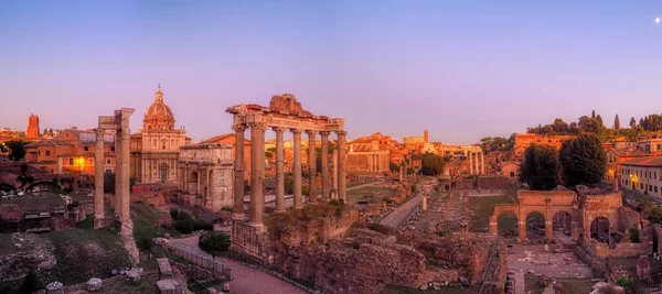 Aerial view of the Roman Forum at sunset, Rome, Italy