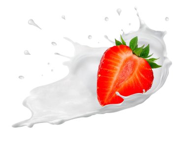 Damla damla yoğurt, süt, olgun dondurma, yalıtılmış çilek.