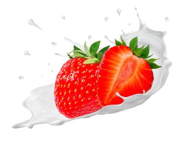Damla damla yoğurt, süt, olgun dondurma, yalıtılmış çilek.