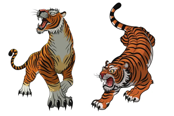 Векторная Иллюстрация Дикого Тигра Изолированного Белом — стоковый вектор