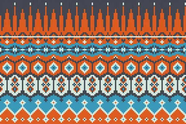 Текстура Этнического Пикселя Бесшовным Пограничным Вектором — стоковый вектор