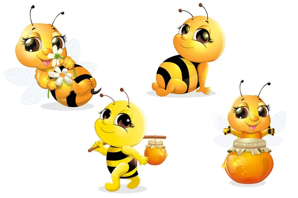 可愛いミツバチの漫画イラストベクトル — ストックベクタ