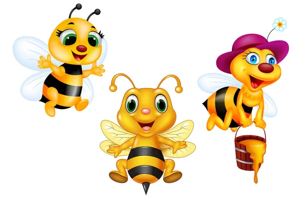 Ilustracja Wektorowa Kreskówka Cute Pszczoły — Wektor stockowy