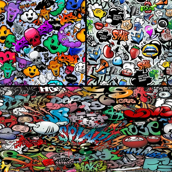 Zestaw Bezszwowych Wektorowych Graffiti Ściennych — Wektor stockowy