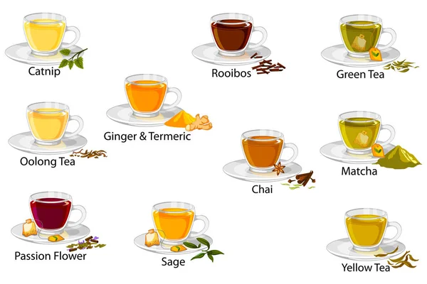 異なる茶コレクションベクトル図 — ストックベクタ
