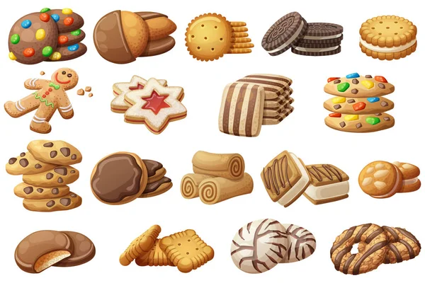 Collection Vectorielle Différents Cookies Isolés Sur Blanc — Image vectorielle