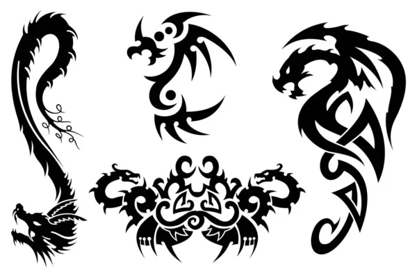 シンボルロゴのアイコンのためのドラゴンシルエットベクトル — ストックベクタ
