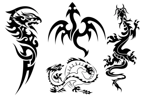 Dragon Silhouette Vector Symbols Logos Icons — Stock Vector