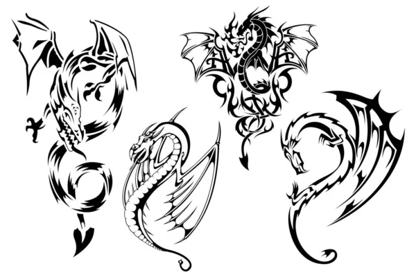 Dragon Silhouette Vector Symbols Logos Icons — Stock Vector
