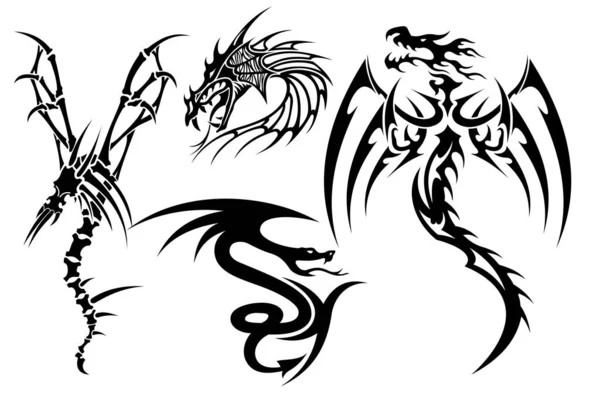 シンボルロゴのアイコンのためのドラゴンシルエットベクトル — ストックベクタ