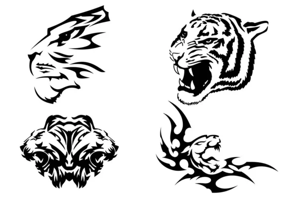 Wektor Sylwetki Tygrysa Symbole Loga Ikony — Wektor stockowy