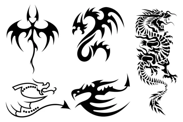 Vector Silueta Dragón Para Símbolos Logos Iconos — Vector de stock