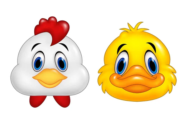 ベクトル漫画の鶏の頭とアヒルの頭は白で隔離され — ストックベクタ