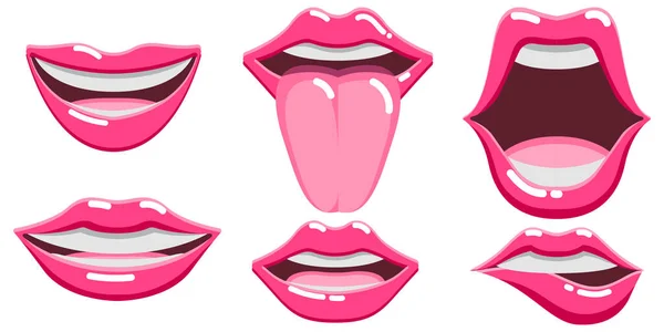 Vrouw Lippen Gezicht Expressie Vector Set — Stockvector