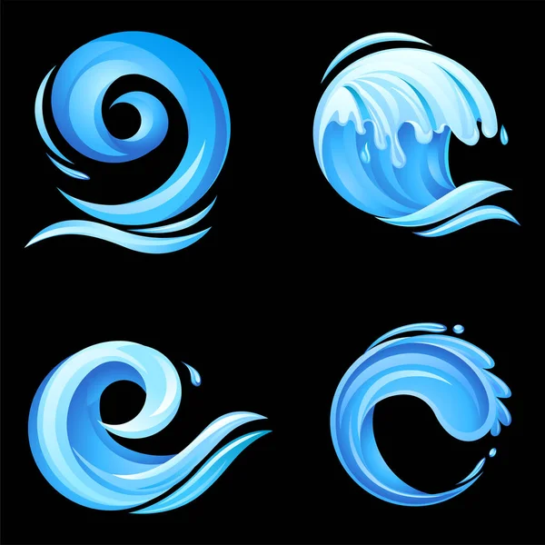 Conjunto Ondas Oceánicas Azules Aisladas Sobre Fondo Blanco También Idea — Archivo Imágenes Vectoriales