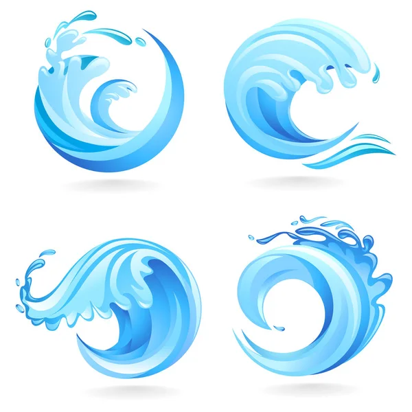  Beyaz zemin üzerinde izole edilmiş mavi okyanus dalgaları kümesi, ayrıca logo fikri