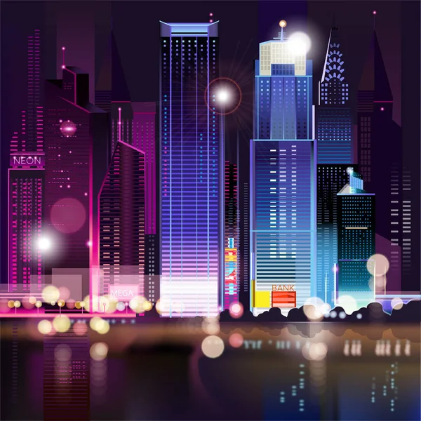 Beautiful Charming City Night View Vector — Stock Vector