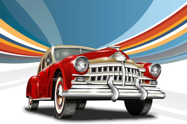 Realistic Vector Classic Luxury Vintage Car Colorful Background — Stock Vector