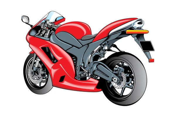 Realistico Vettore Racing Cartone Animato Rosso Moto Design Isolato Bianco — Vettoriale Stock