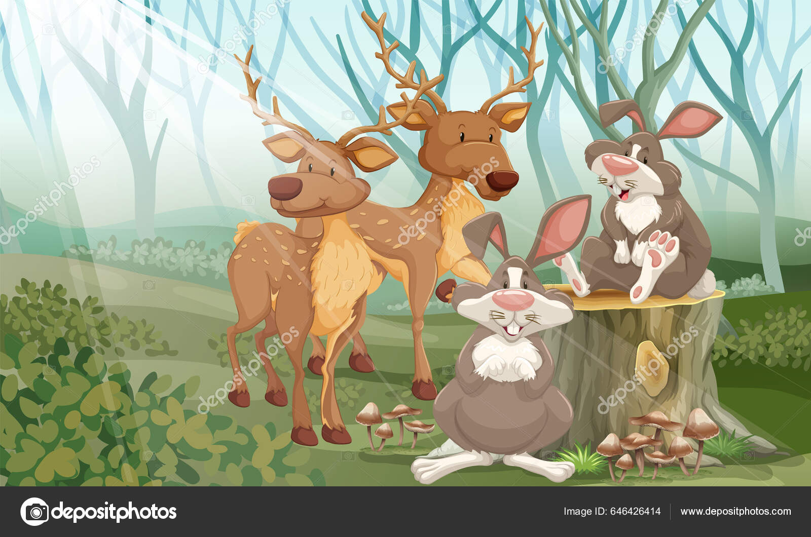 Vector Illustration Cartoon Rabbit Deer Fores Stock Vector by ...