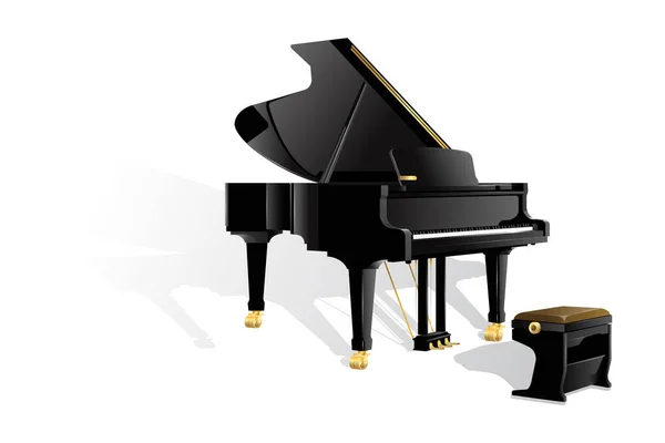 Μαύρο Πολυτελές Πιάνο Μουσικό Όργανο Διανυσματική Απεικόνιση Απομονώνονται Λευκό — Διανυσματικό Αρχείο