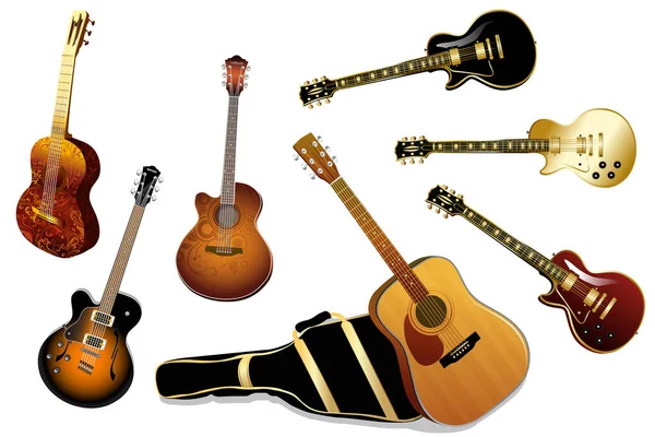 Luxo Clássico Coleção Guitarra Vetor Ilustração Isolado Branco — Vetor de Stock