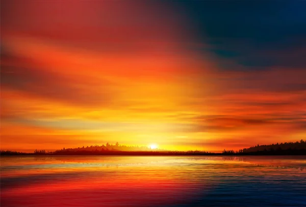 Vektor Illustration Sonnenuntergang Auf Dem See — Stockvektor
