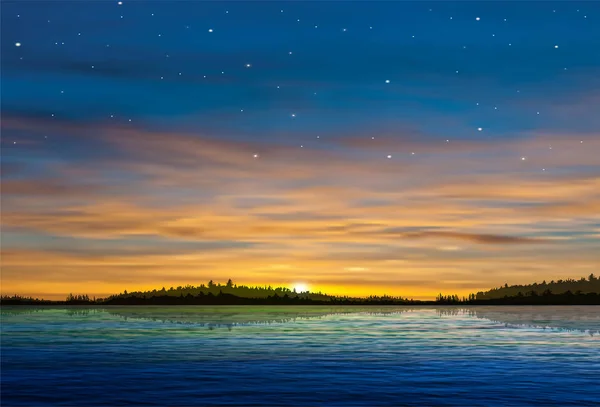 湖上的日落 — 图库矢量图片
