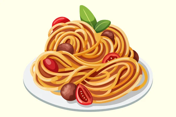 Pyszne Makaron Kreskówka Wektor Ilustracja Spaghetti — Wektor stockowy