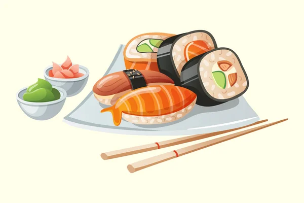 Vector Illustration Japanese Food Sushi Sashimi — Stock Vector