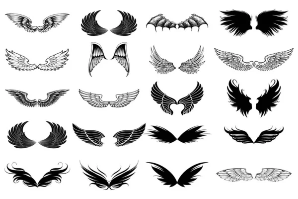 Vector Collection Wings Silhouette White — Stock Vector