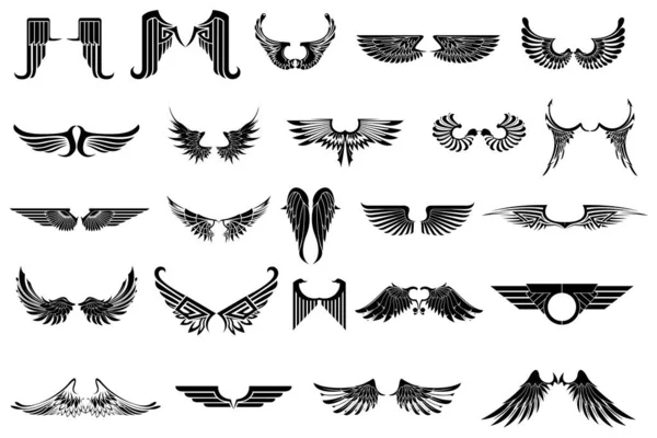 Vector Collection Wings Silhouette White — Stock Vector