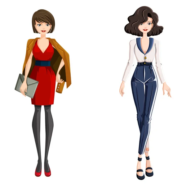 Modelo Feminino Personagem Desenho Animado Vetor Ilustração Isolado Branco — Vetor de Stock