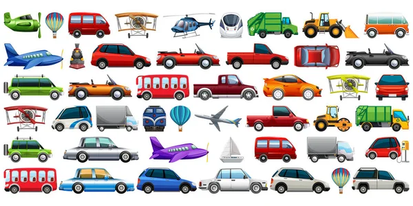 Transportation Collection Cartoon Vector Illustration Isolated White — Stock Vector