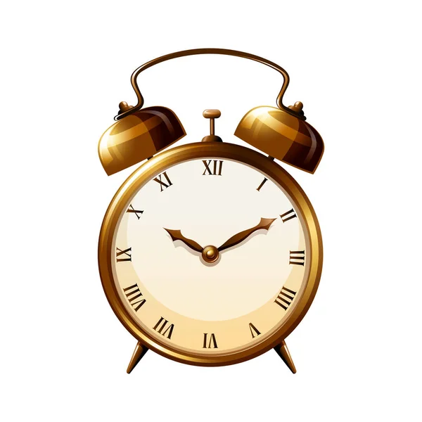 Altın Çalar Saat Klasik Retro Çalar Saat Vektör — Stok Vektör