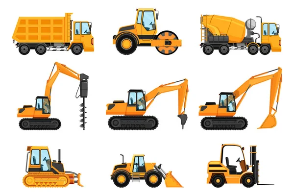 Vector Illustration Various Types Construction Vehicles — Stock Vector