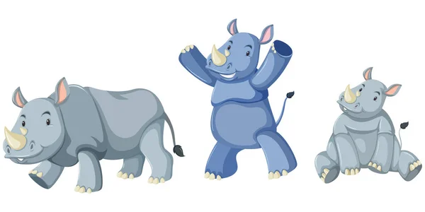 Ilustración Vector Dibujos Animados Rinoceronte Aislado Blanco — Archivo Imágenes Vectoriales
