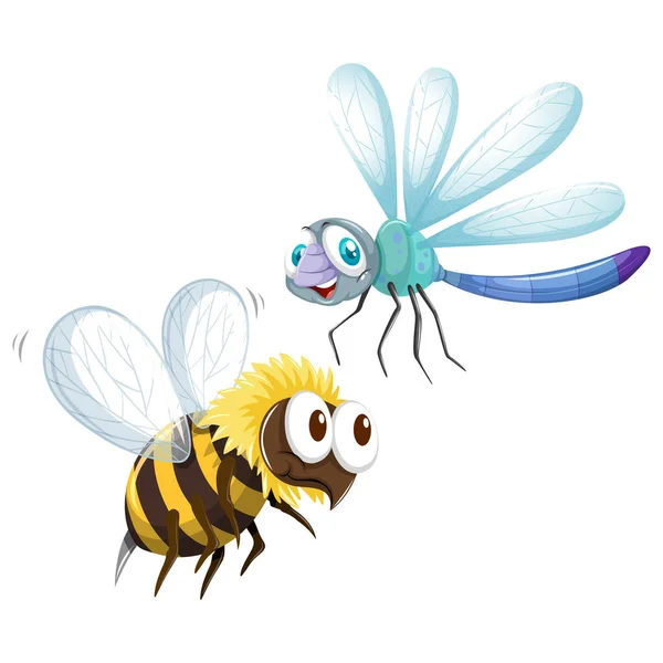 蜜蜂与蜻蜓卡通病媒图解 — 图库矢量图片