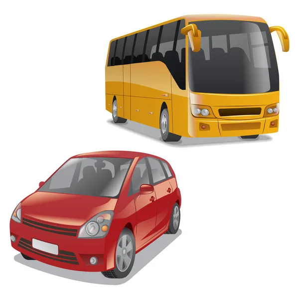 Vector Illustration Cars Buses Isolated White — Stock Vector