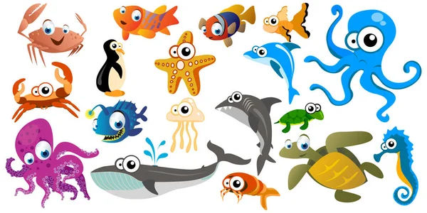 かわいい海の動物の漫画のベクトル — ストックベクタ