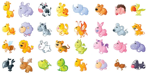 Mignon Dessin Animé Animal Collection Vectoriel Illustration Pour Autocollants Étiquettes — Image vectorielle