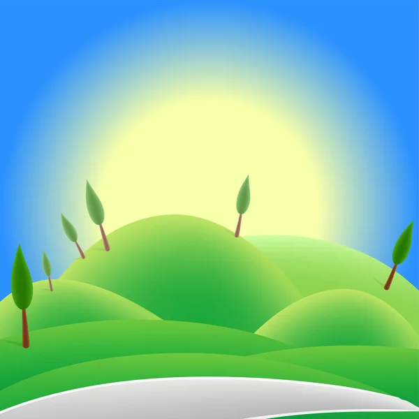 Illustration Vectorielle Paysages Verts Ciel Lumineux — Image vectorielle