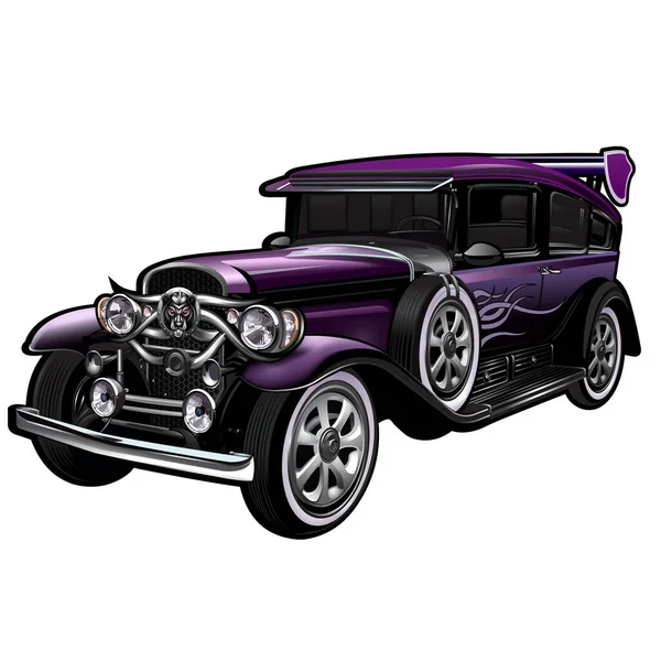 Purple Classic Car Realistic Vector Isolated White — Stock Vector