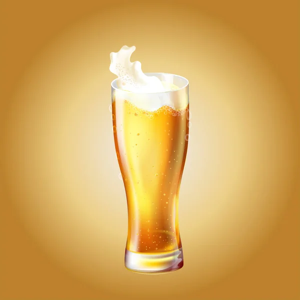 Vector Realistisch Glas Bier Geïsoleerd Oranje Verloop — Stockvector
